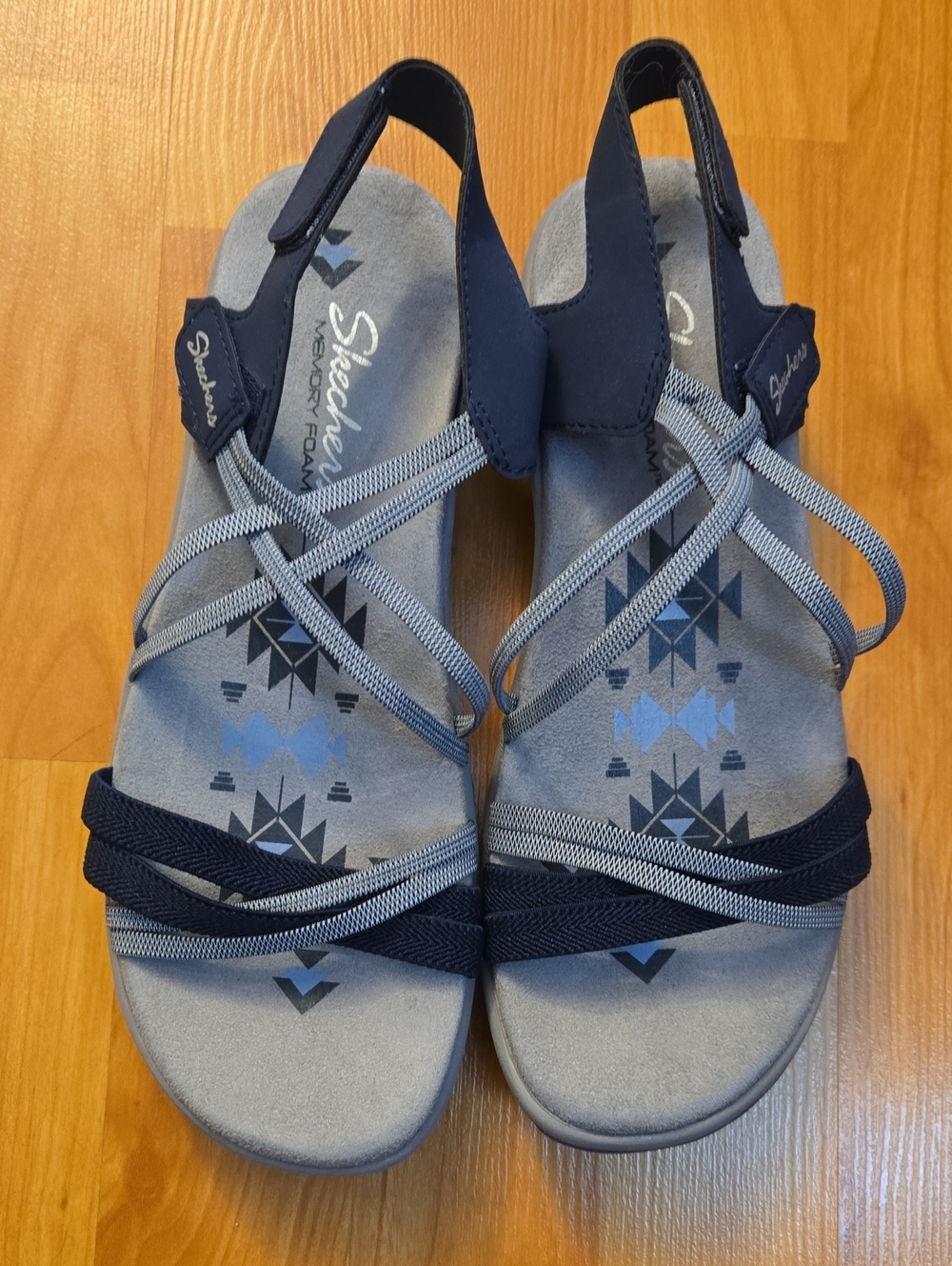 Skechers Memory Foam Strappy Walking Comfort Sandals Navy/Gray Women’s US Size 8